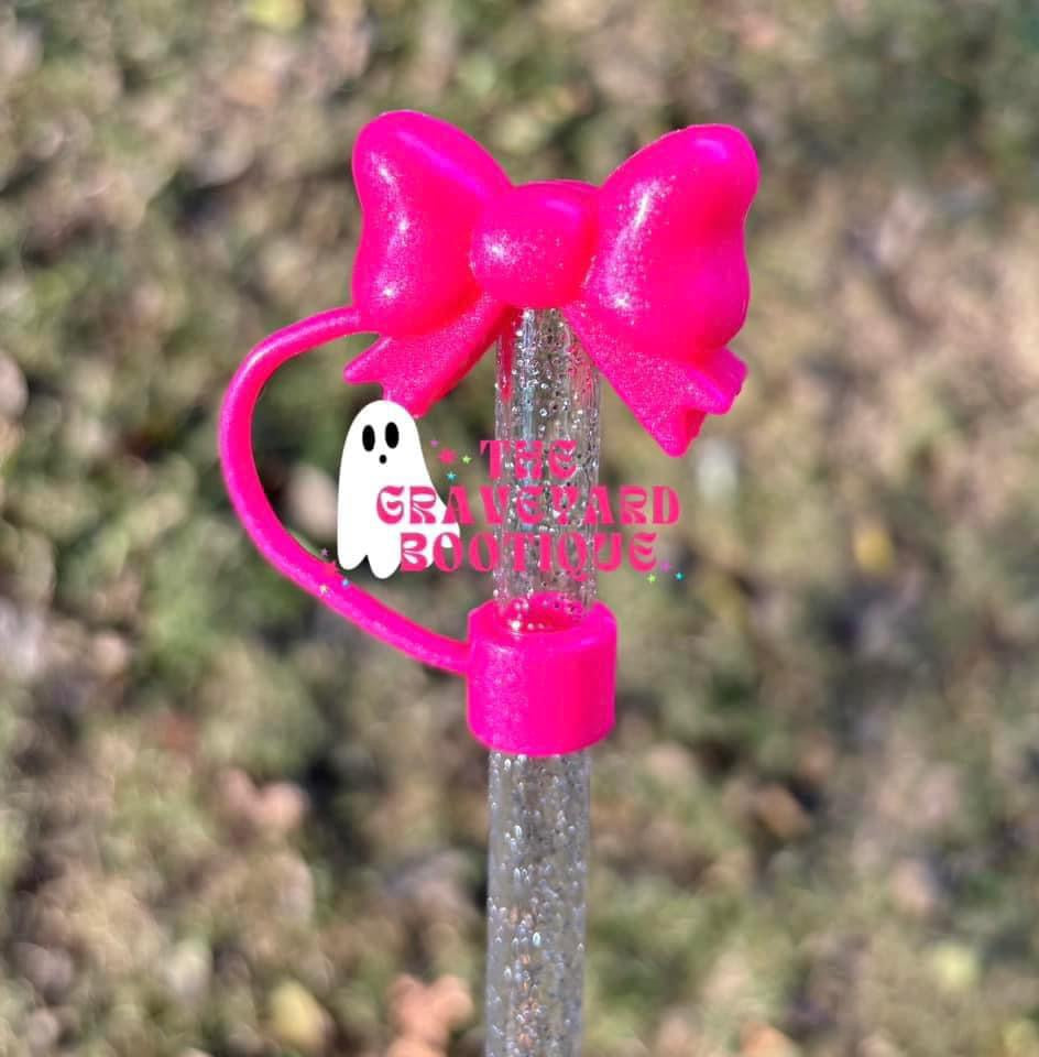 Hot Pink Opal Bow Straw Topper - 10mm