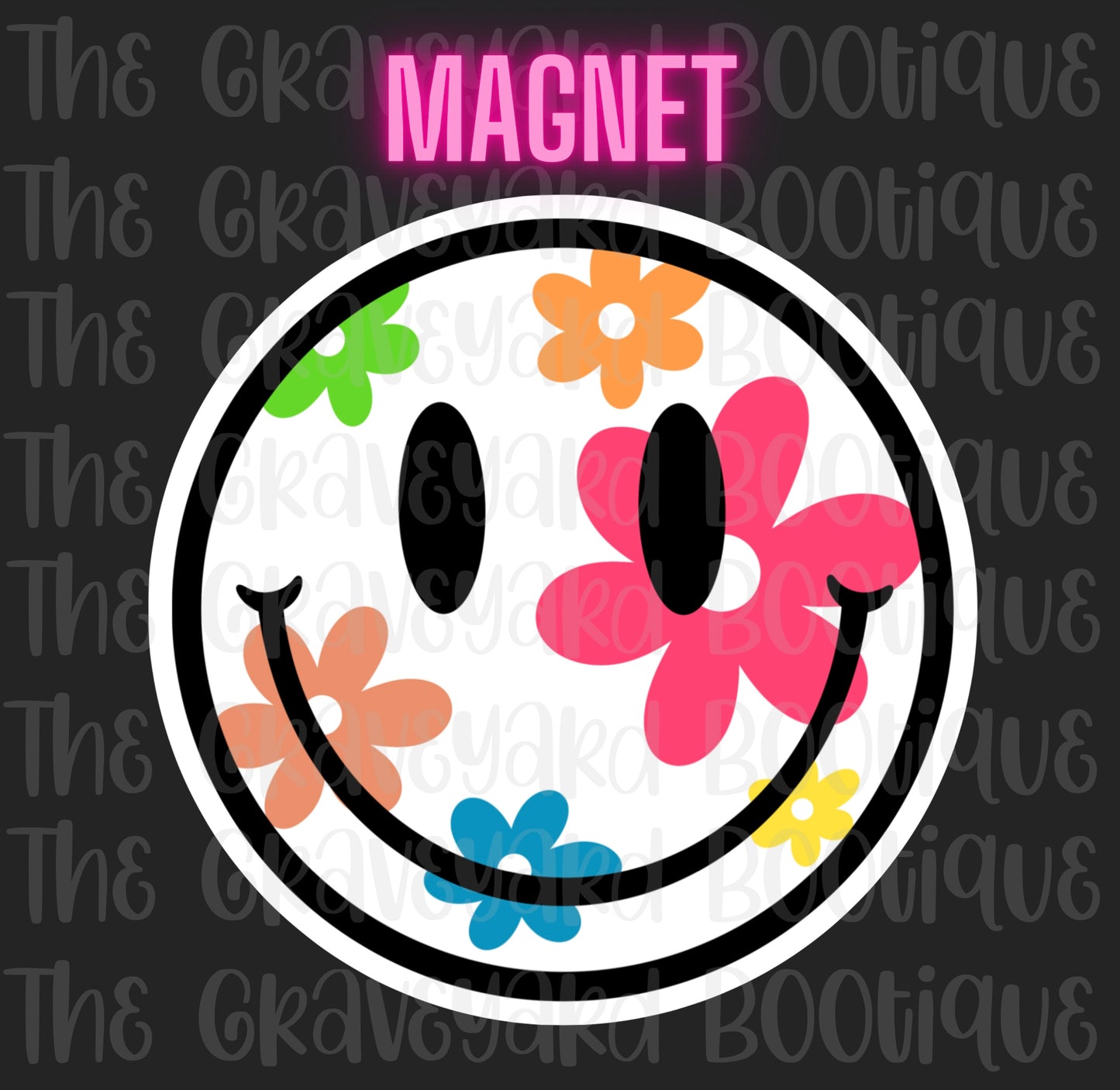 Retro Floral Smiley Magnet