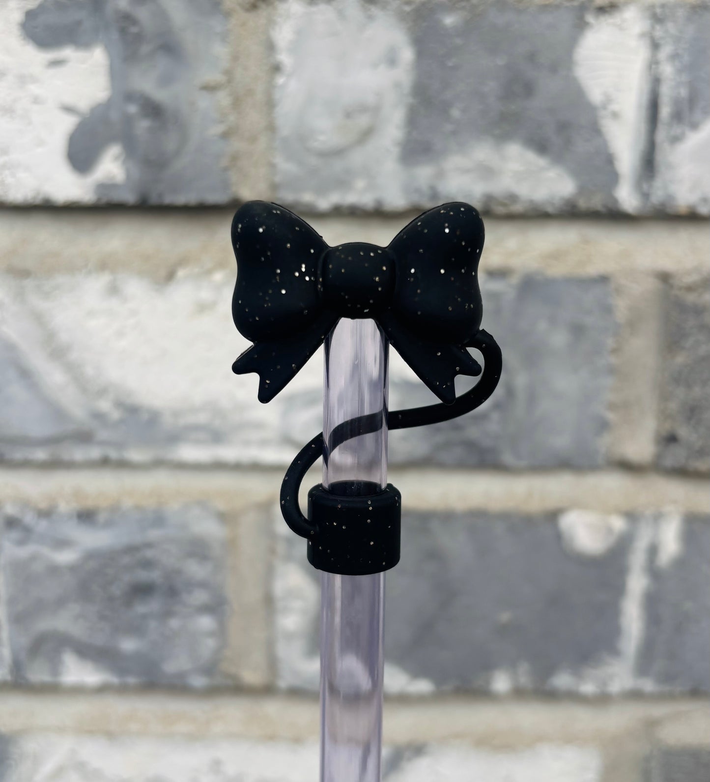 Black Glitter 3D Bow Straw Topper - 10mm
