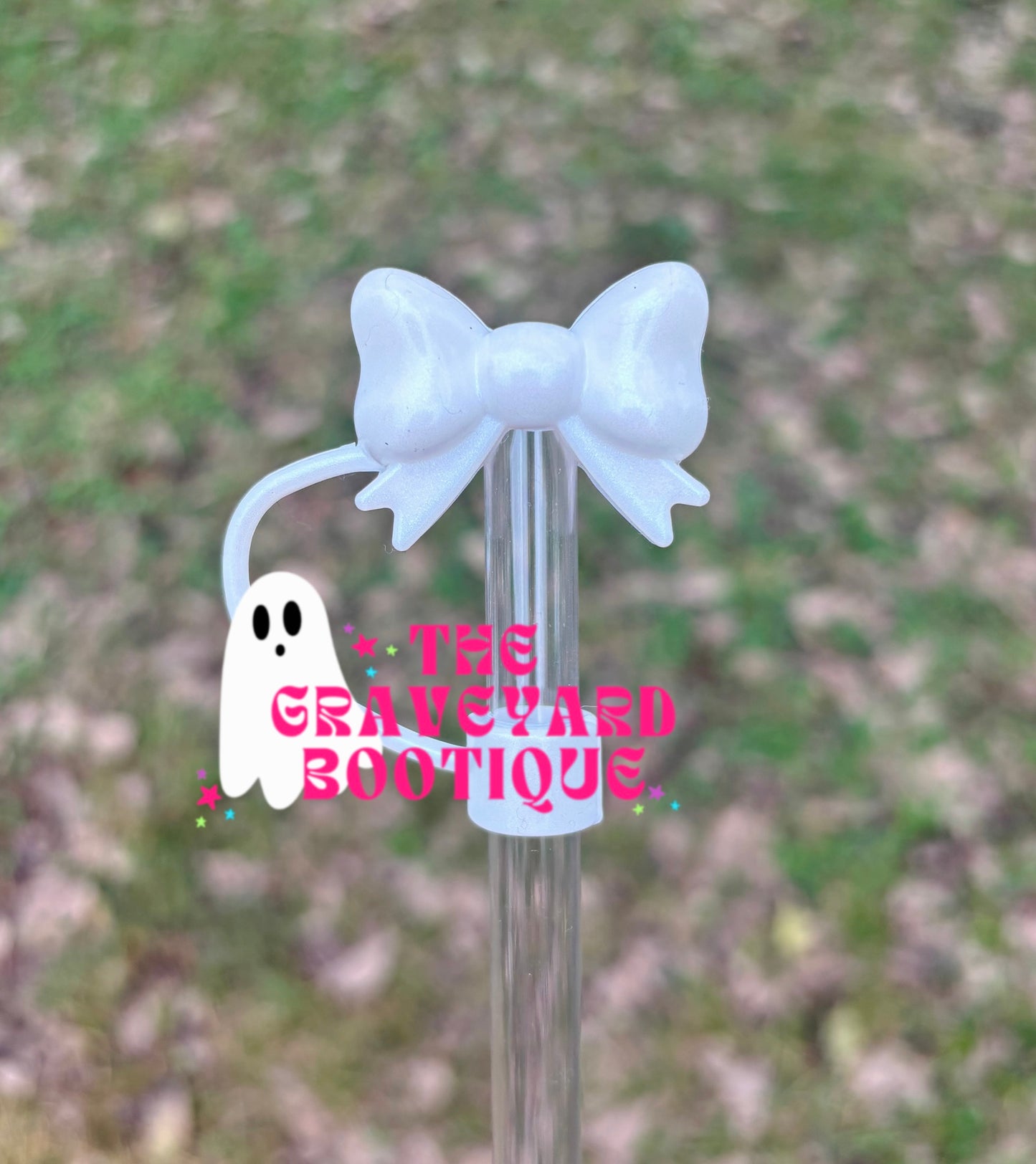 White Shimmer 3D Bow Straw Topper