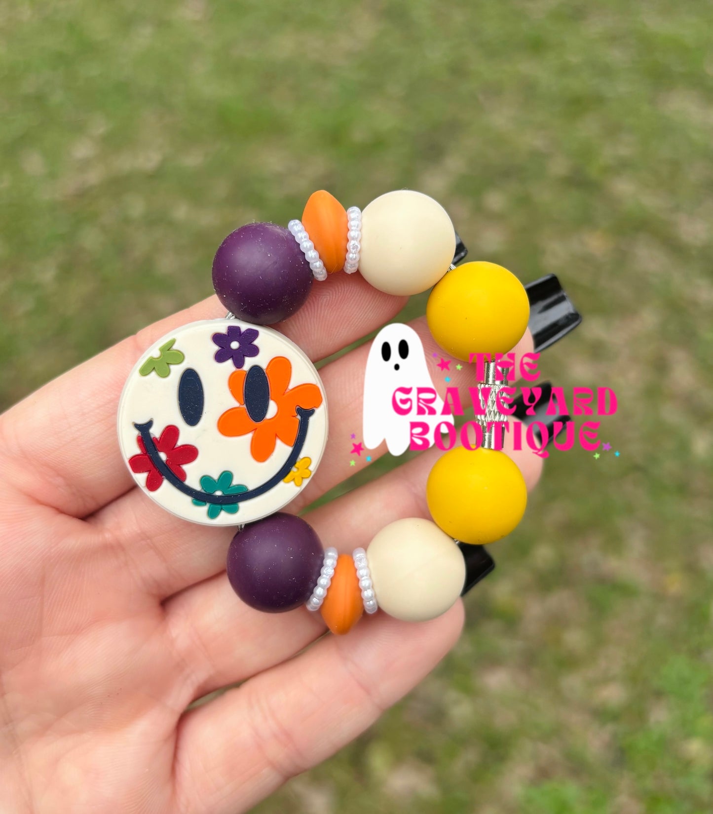 Fall Floral Smiley Tumbler Charm