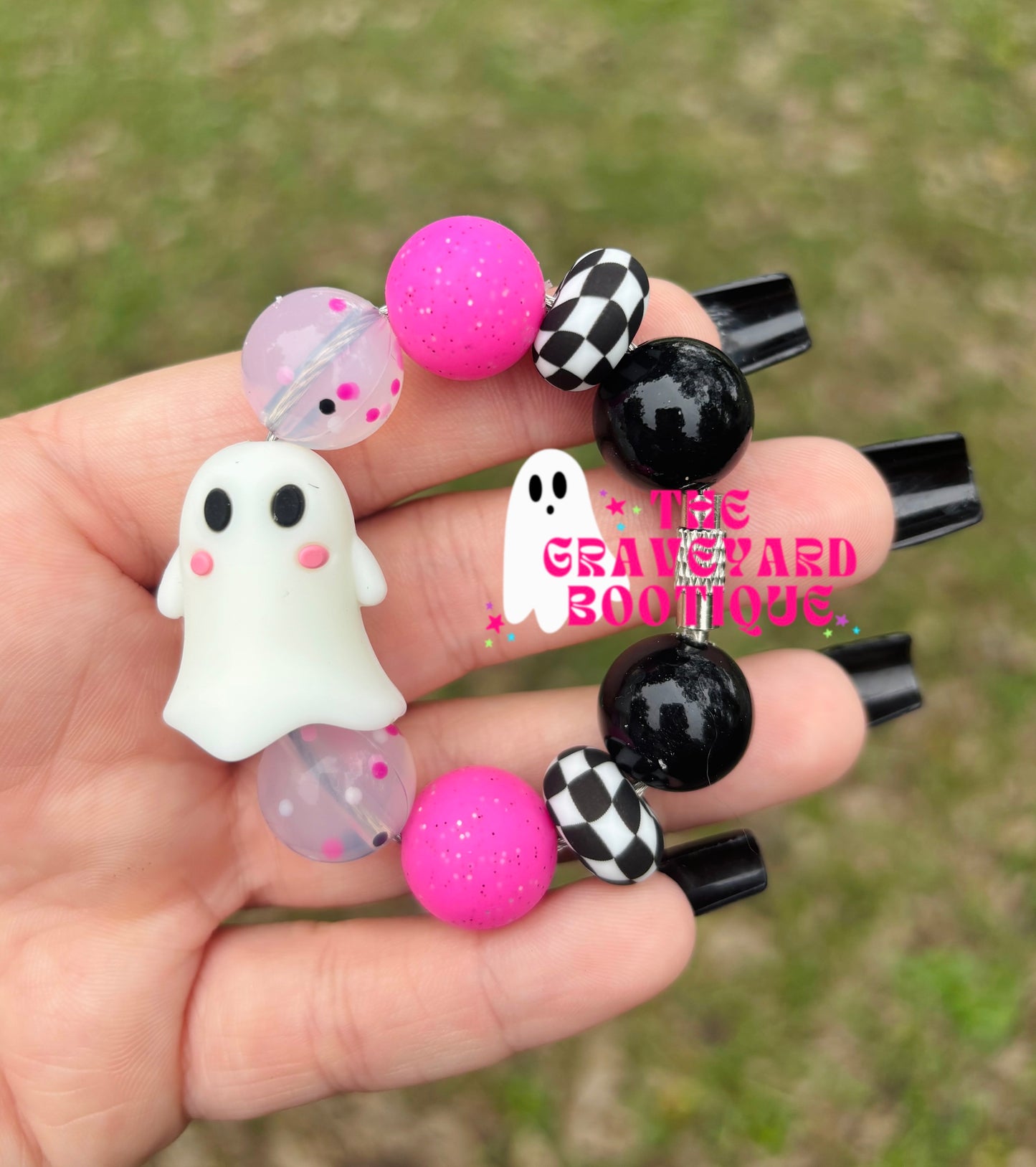 Racing Pink Ghost Tumbler Charm- Glow In Dark