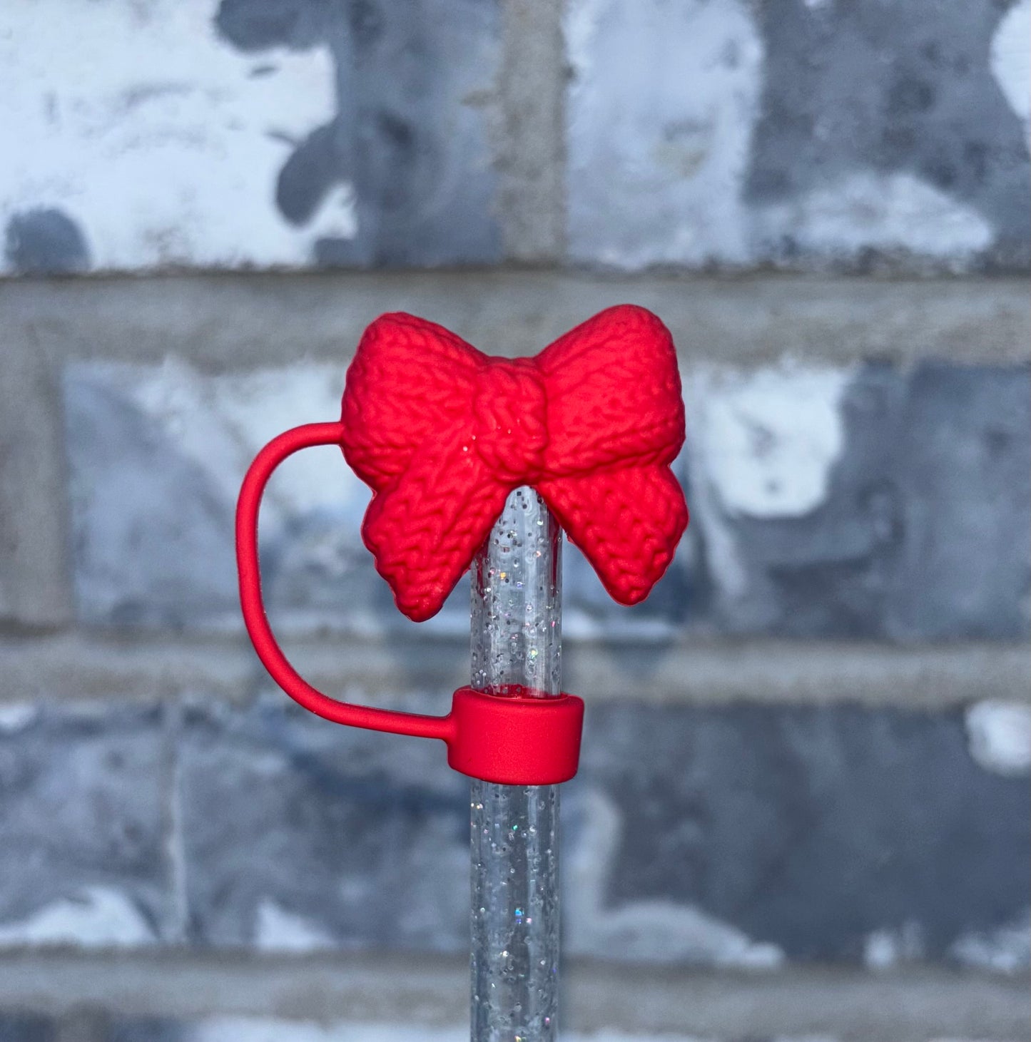 Red Sweater Bow 3D Straw Topper - 10mm