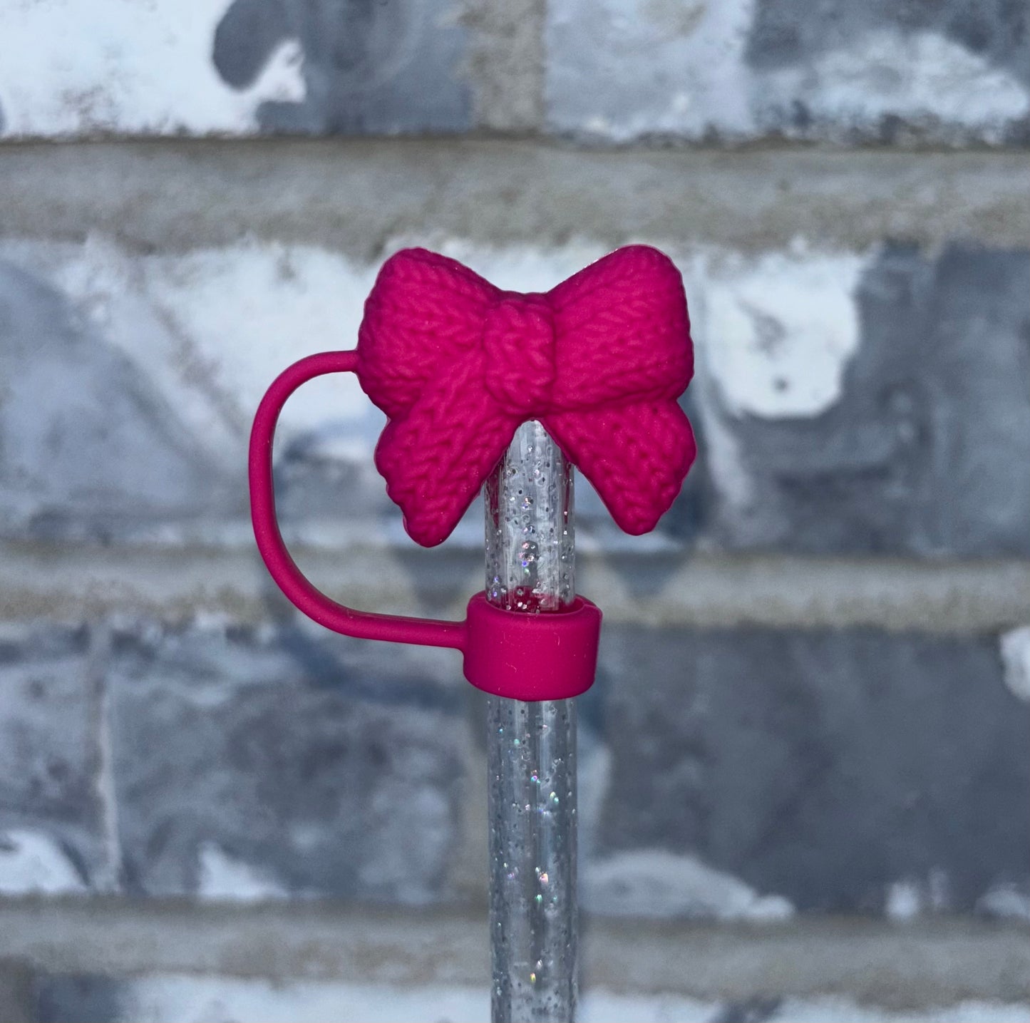 Magenta Sweater Bow 3D Straw Topper - 10mm