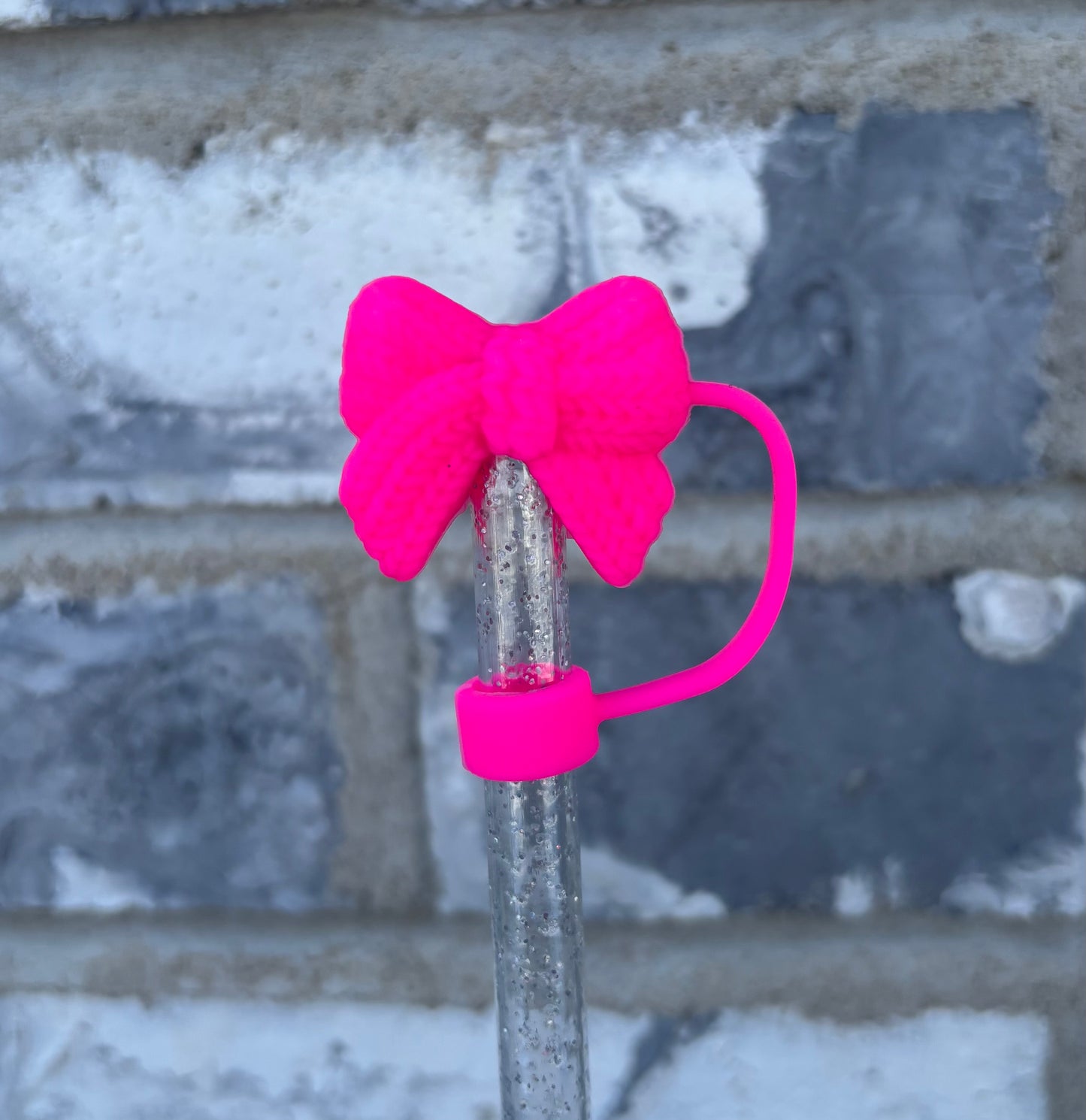 Bright Pink Sweater Bow 3D Straw Topper - 10mm