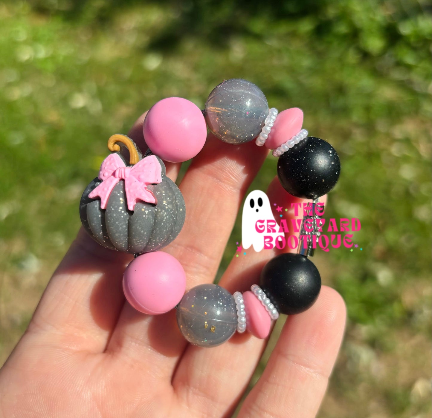 Black Glitter Coquette Pumpkin Tumbler Charm- Glow In Dark