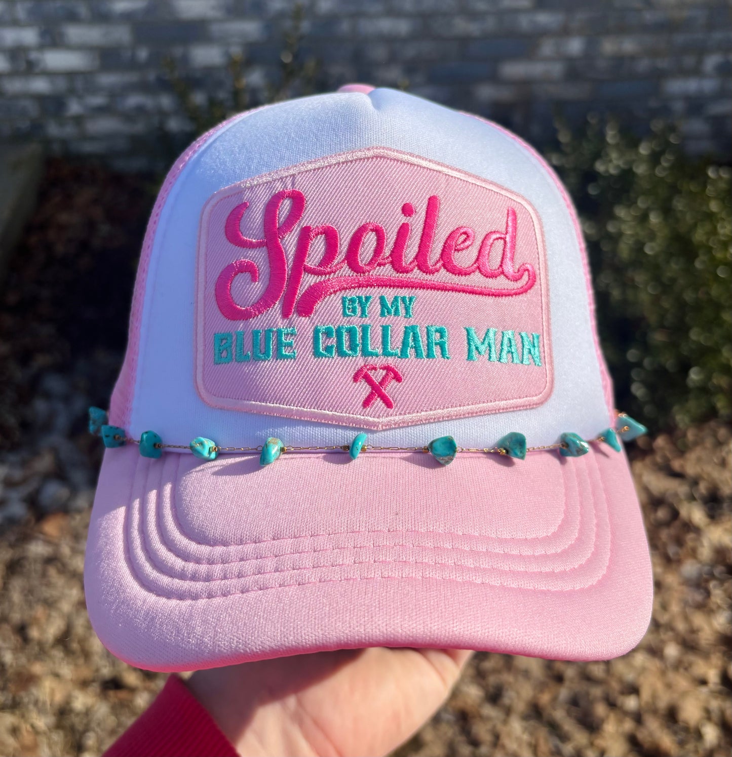 Spoiled By My Blue Collar Man Trucker Hat - OS