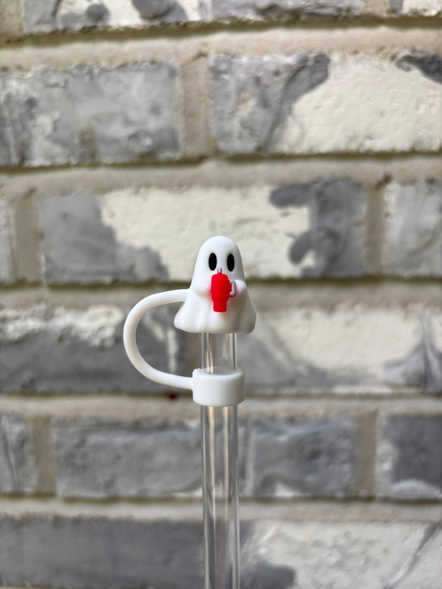 Ghost With Red Tumbler Straw Topper - 3D