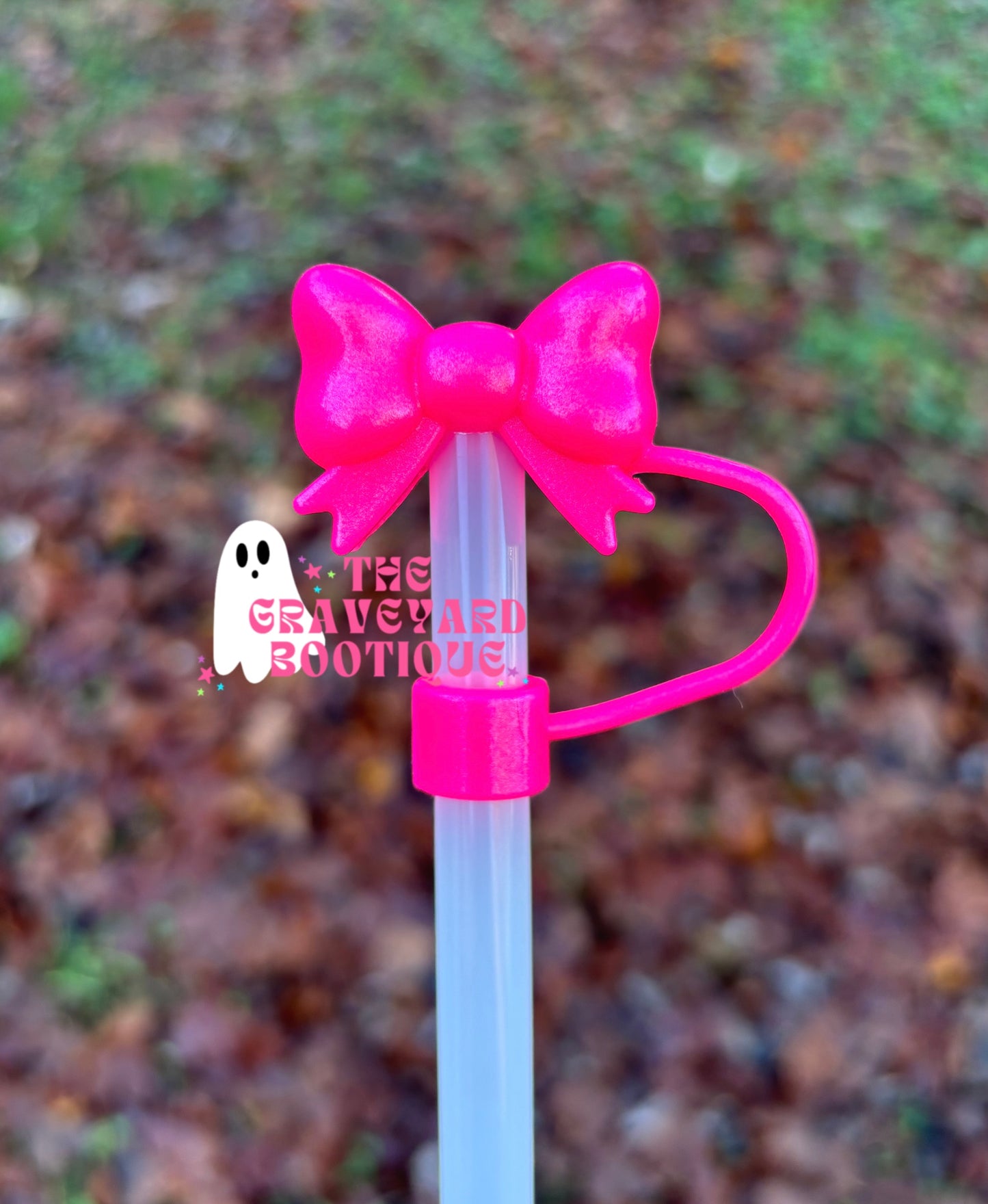 Hot Pink Opal 3D Bow Straw Topper - 10mm