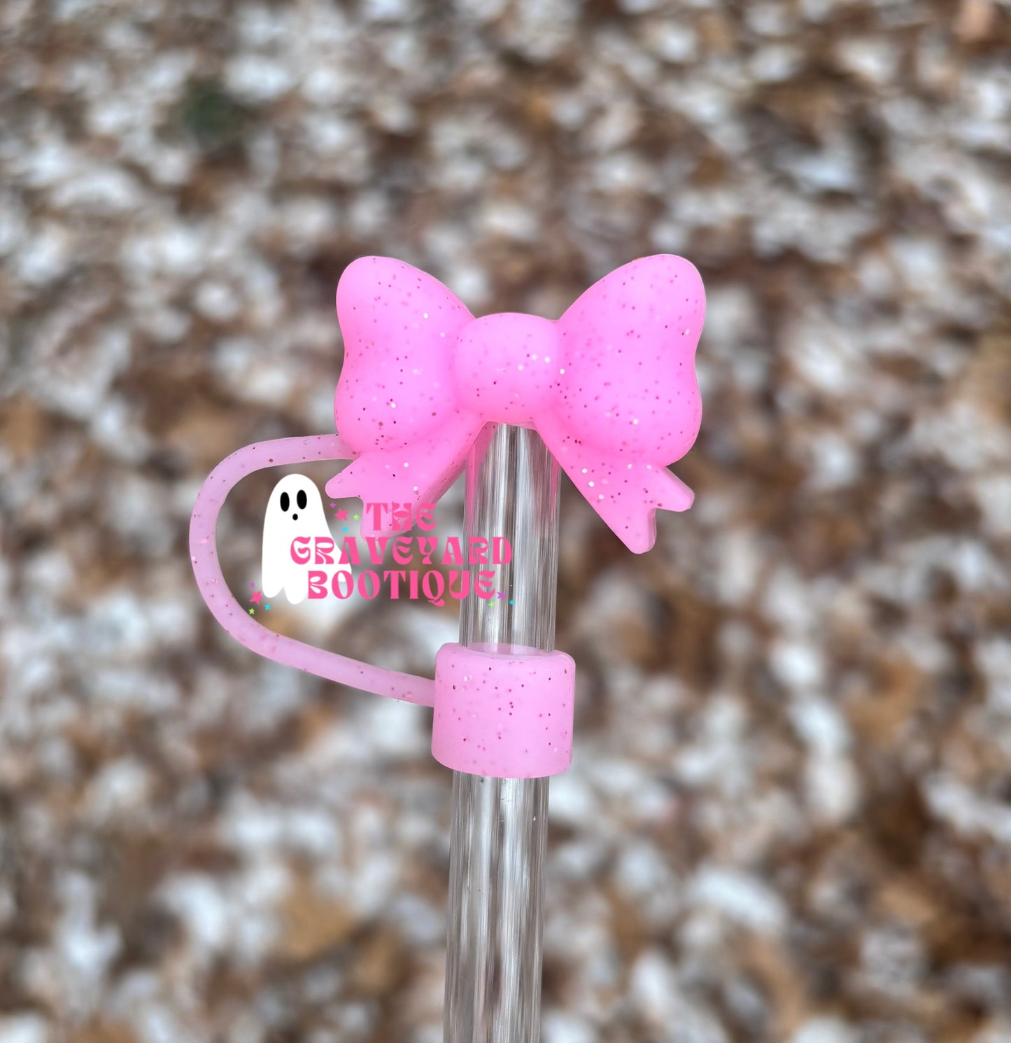 Pink Glitter 3D Bow Straw Topper - 10mm