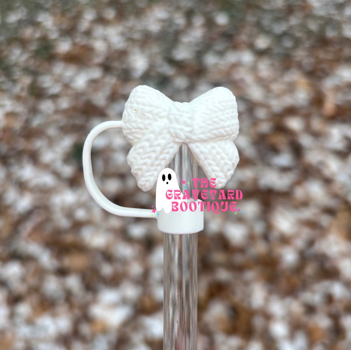 White Sweater Bow 3D Straw Topper - 10mm