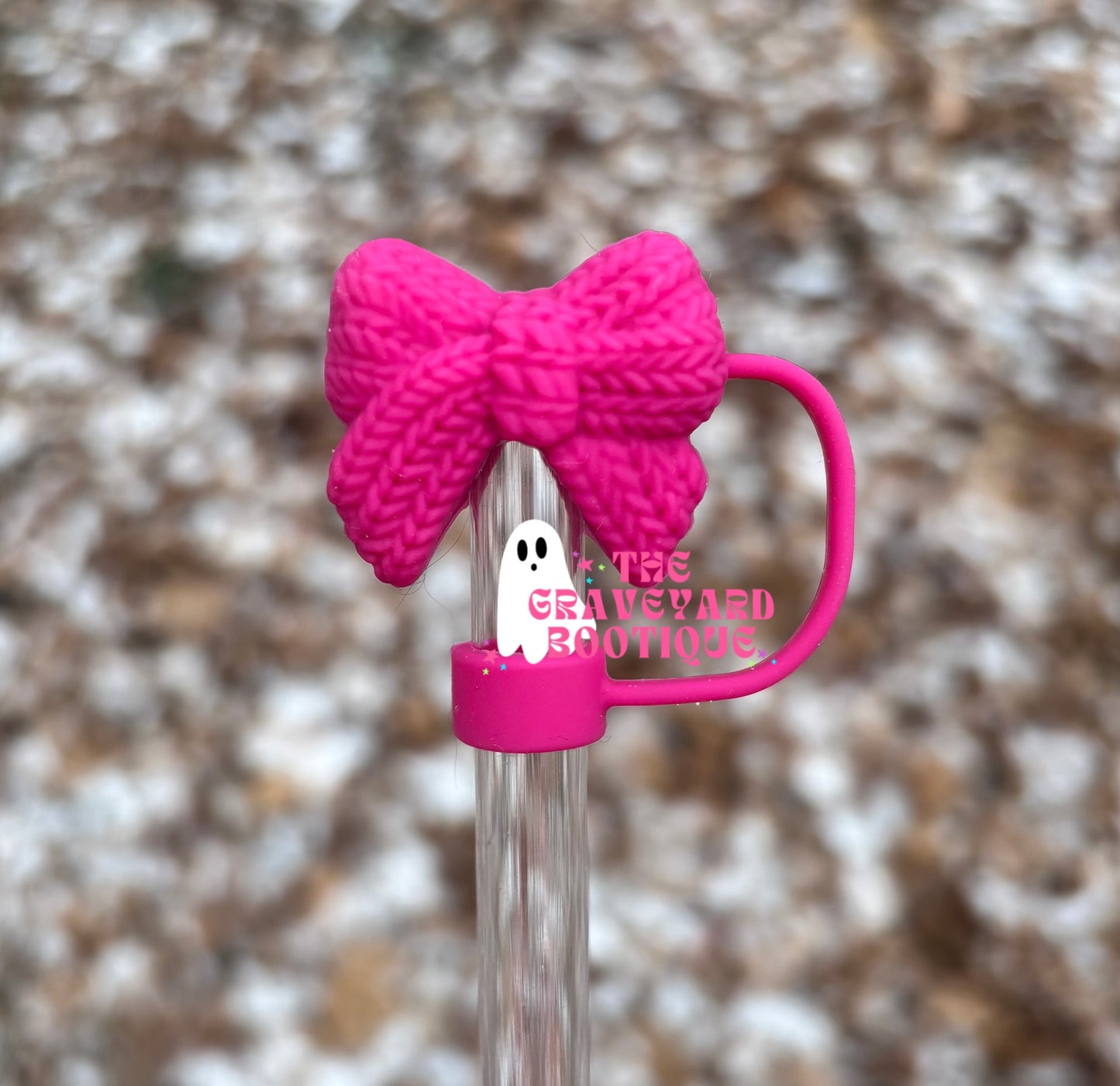 Hot Pink Sweater Bow 3D Straw Topper - 10mm