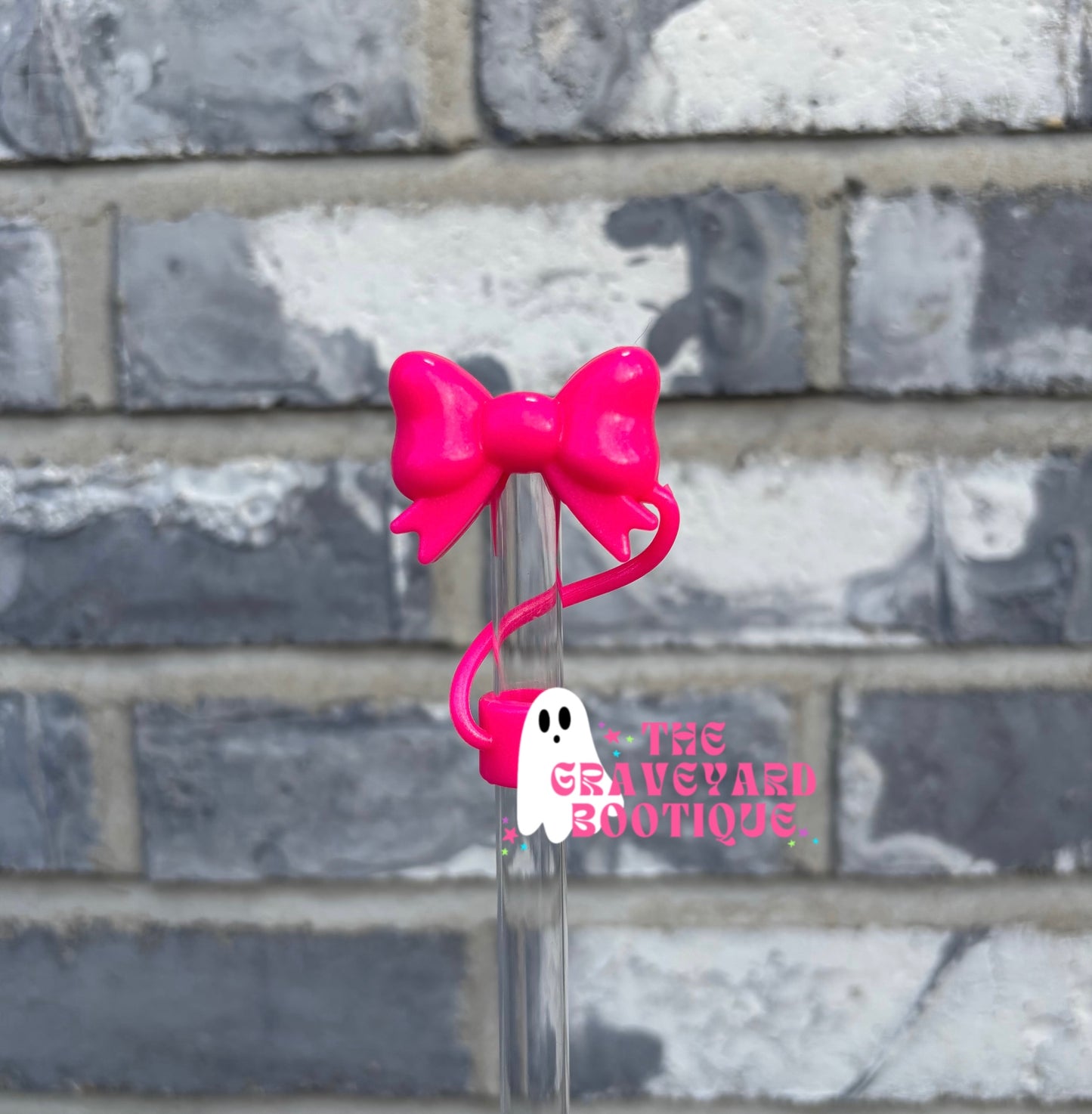 Hot Pink Opal 3D Bow Straw Topper - 10mm