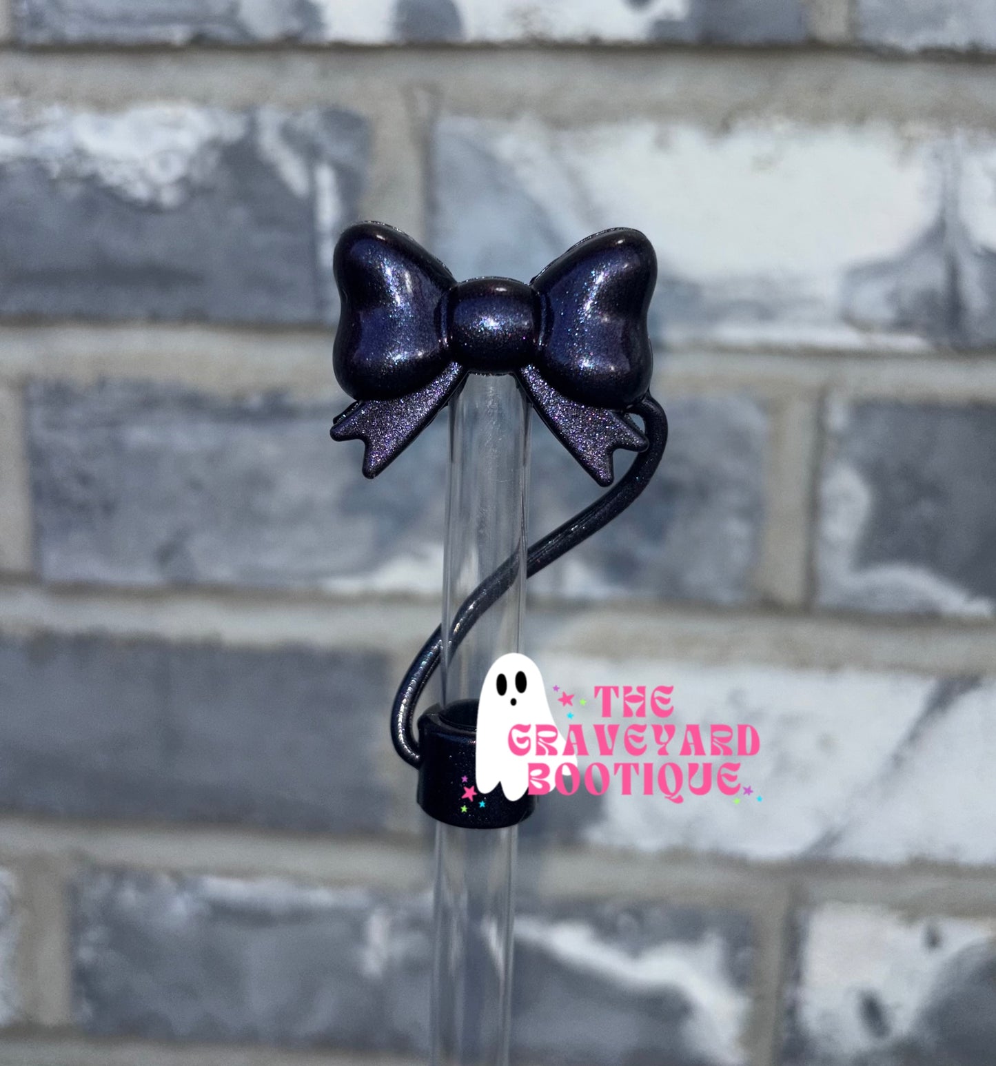 Black Opal 3D Bow Straw Topper - 10mm