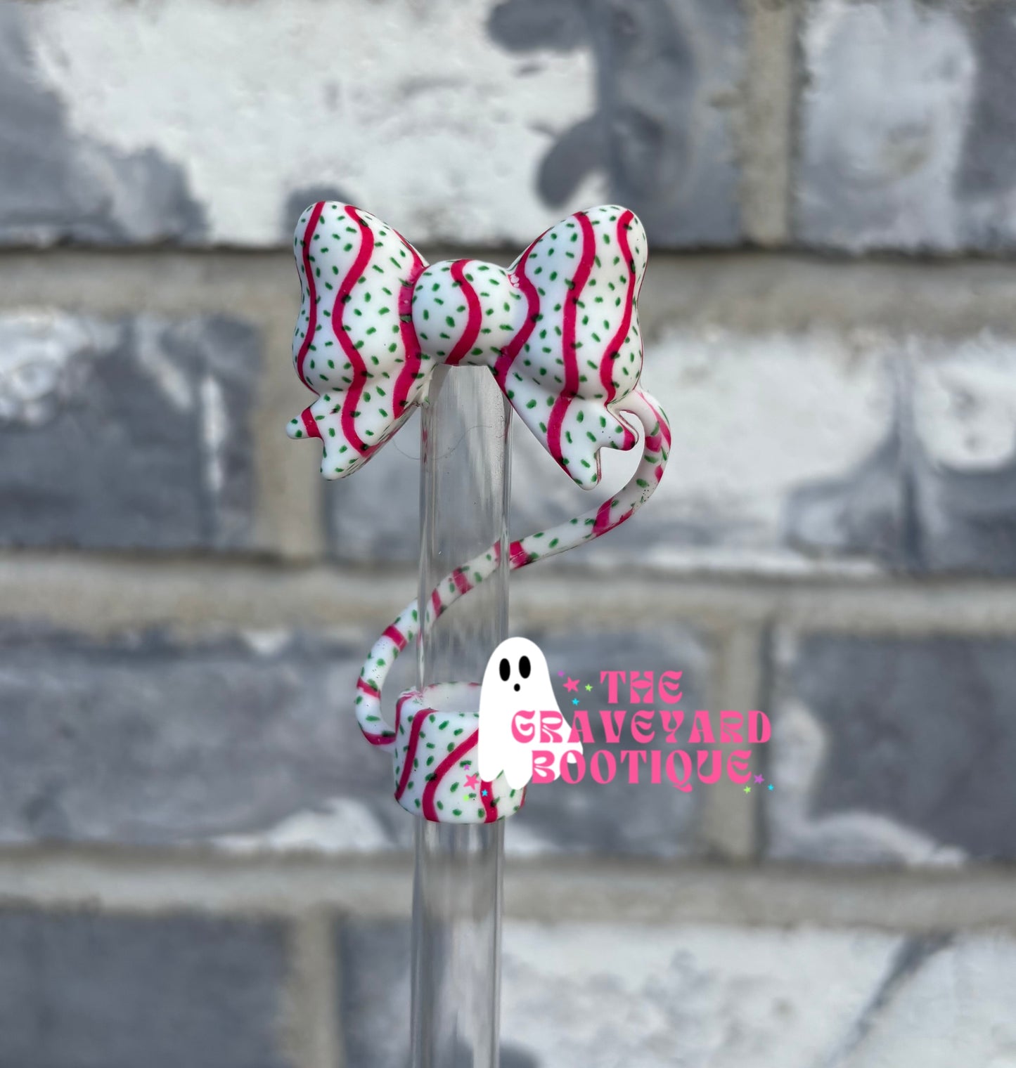 Christmas Cake 3D Bow Straw Topper - 10mm