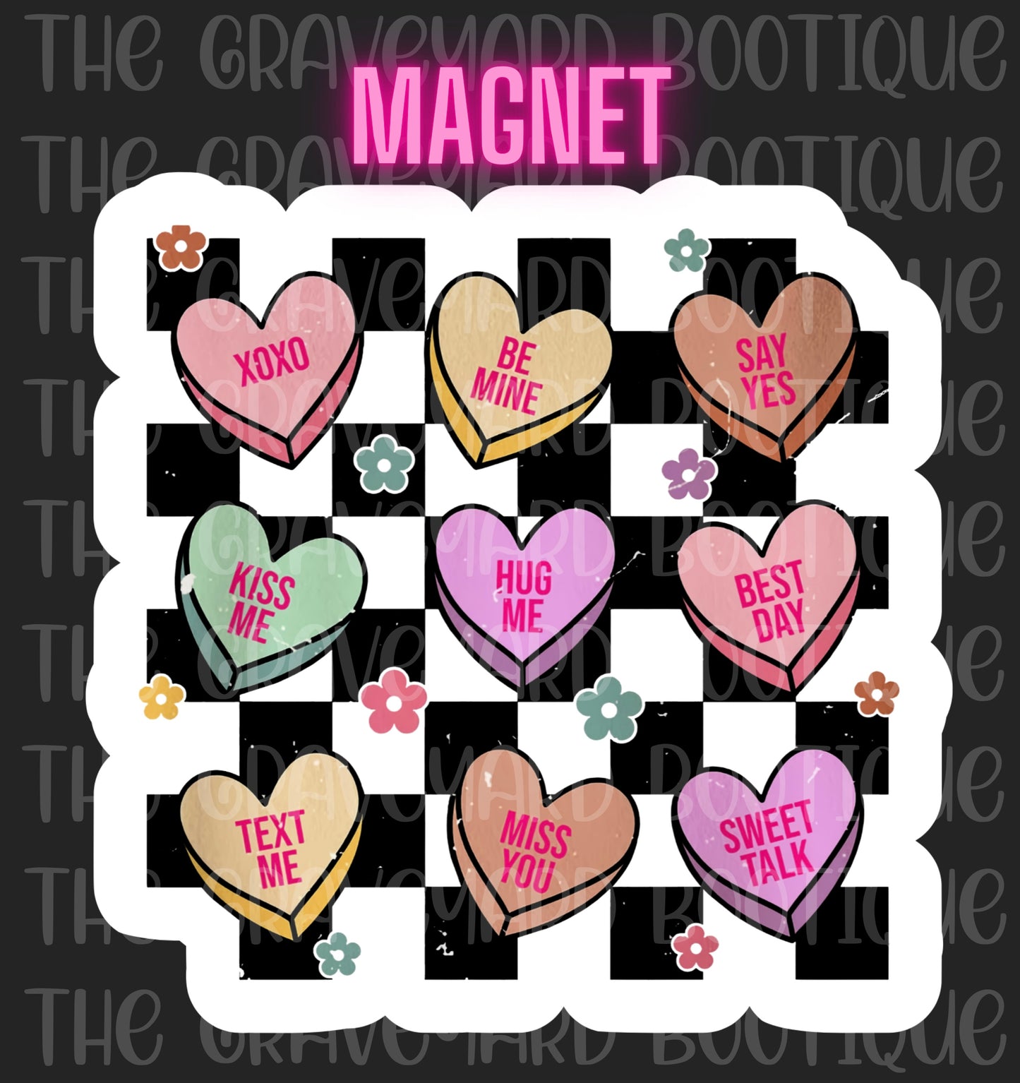 Checker Candy Hearts Magnet