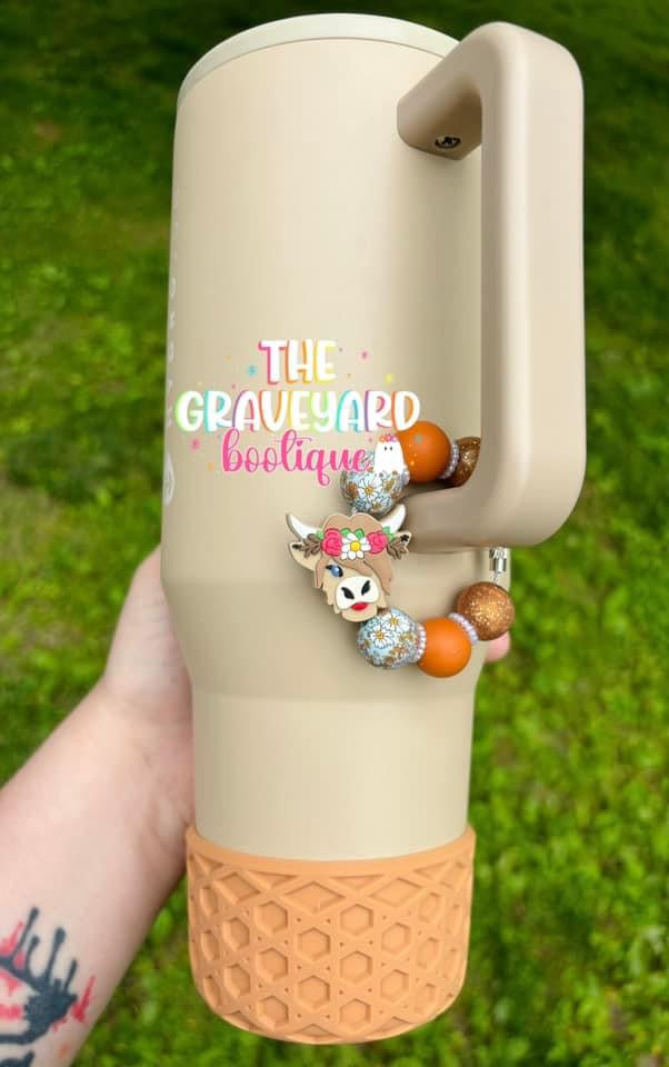 Floral Highland Cow Tumbler Charm