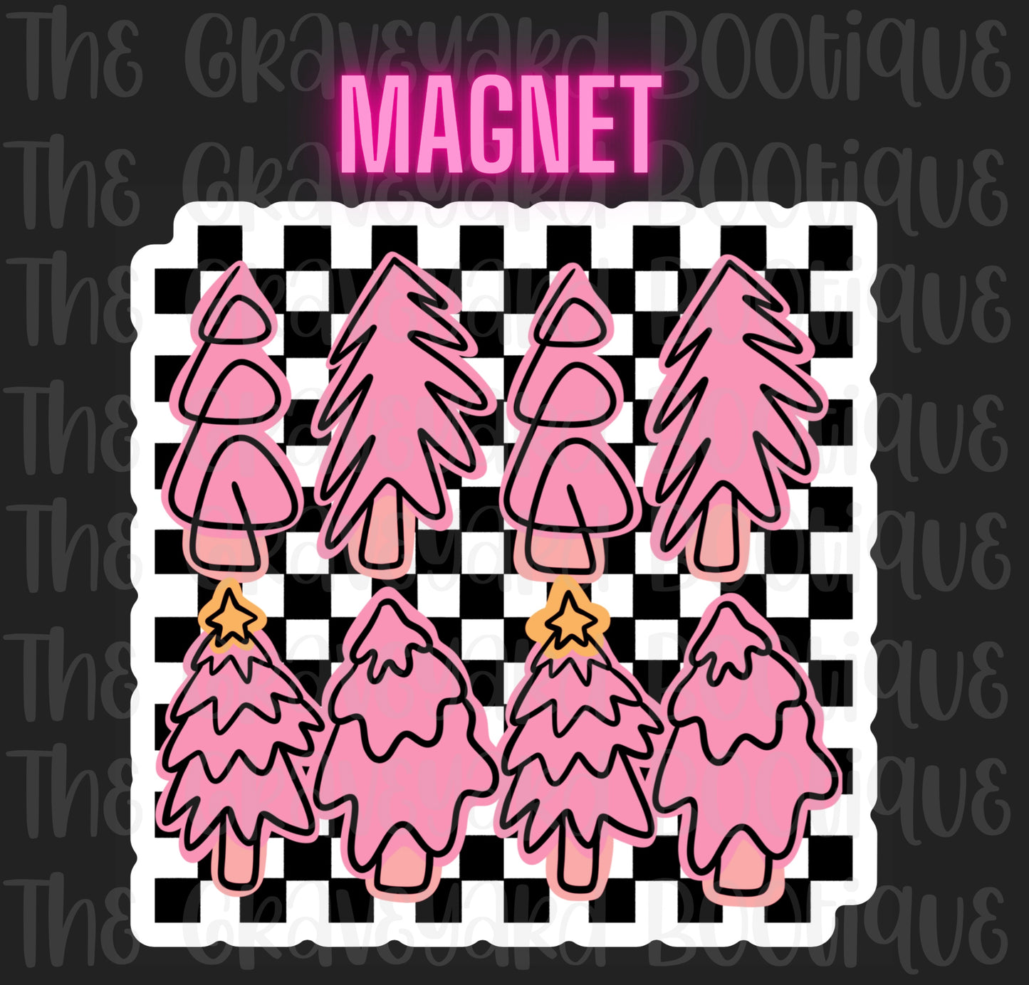 Checker Board Pink Christmas Trees Magnet