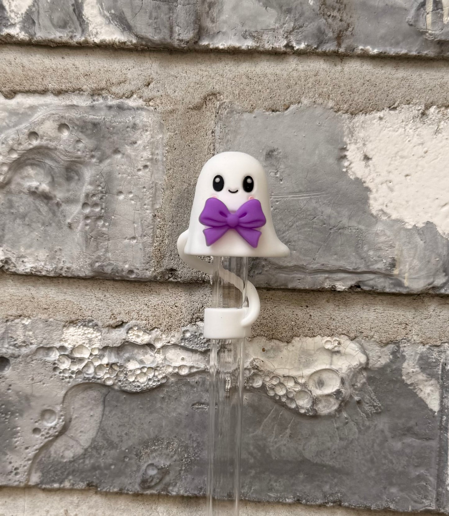 Ghost With Purple Bow 3D Straw Topper - 10mm