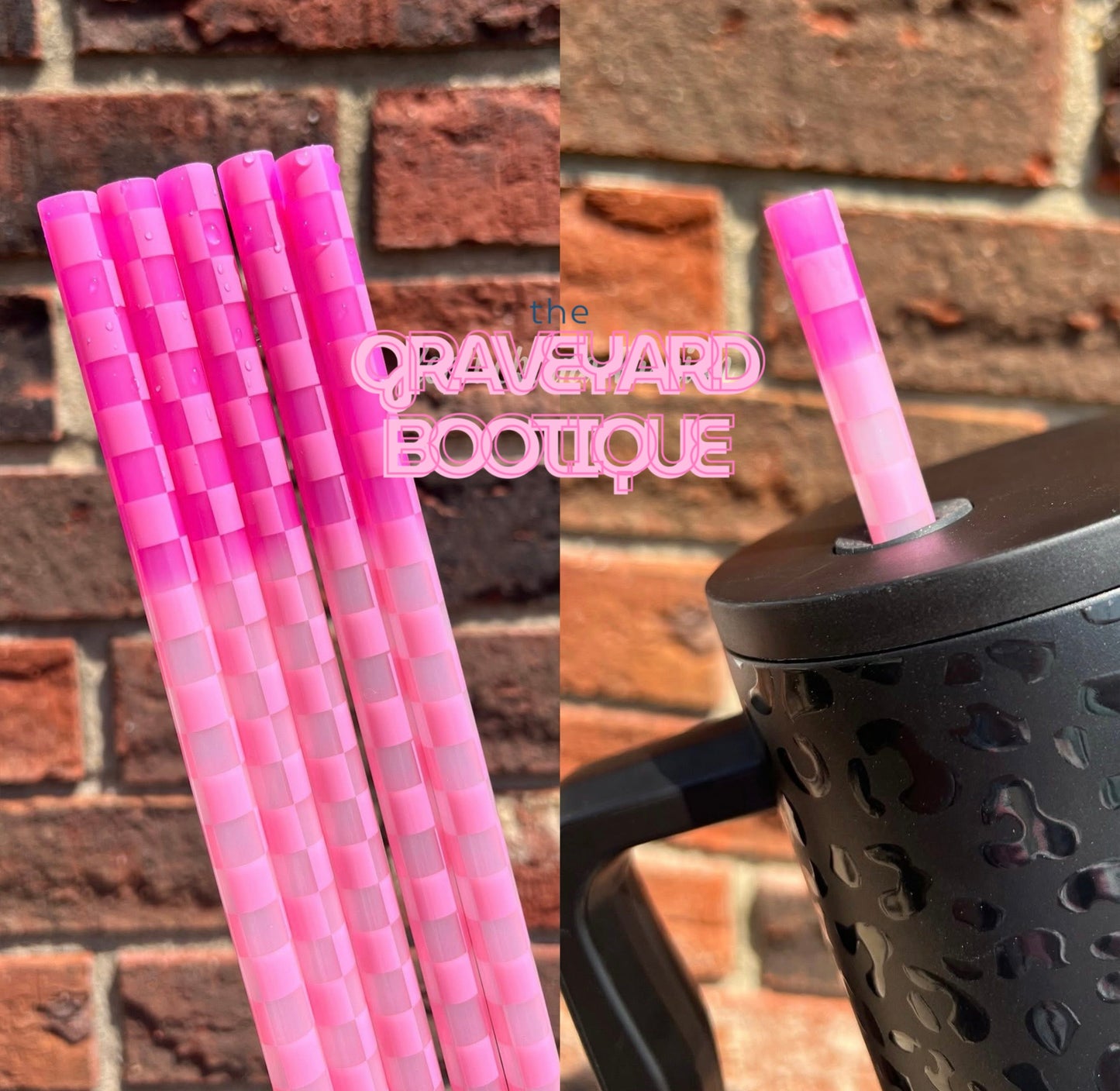 Pink Checked Color Changing Straw - 10mm