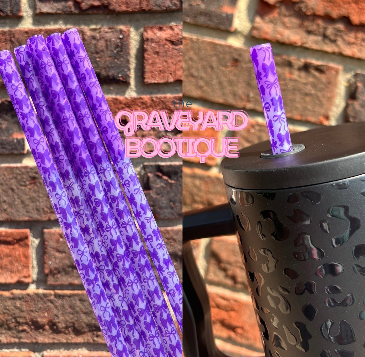 Purple Bows Color Changing Straw - 10mm