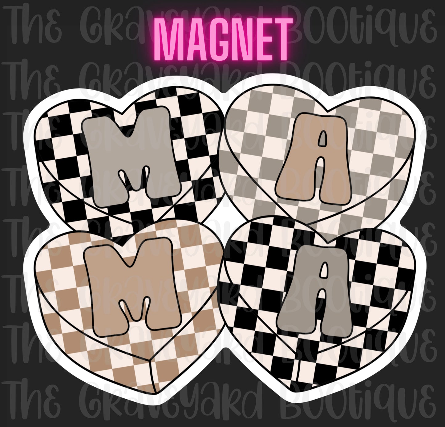Checker Hearts Mama Magnet
