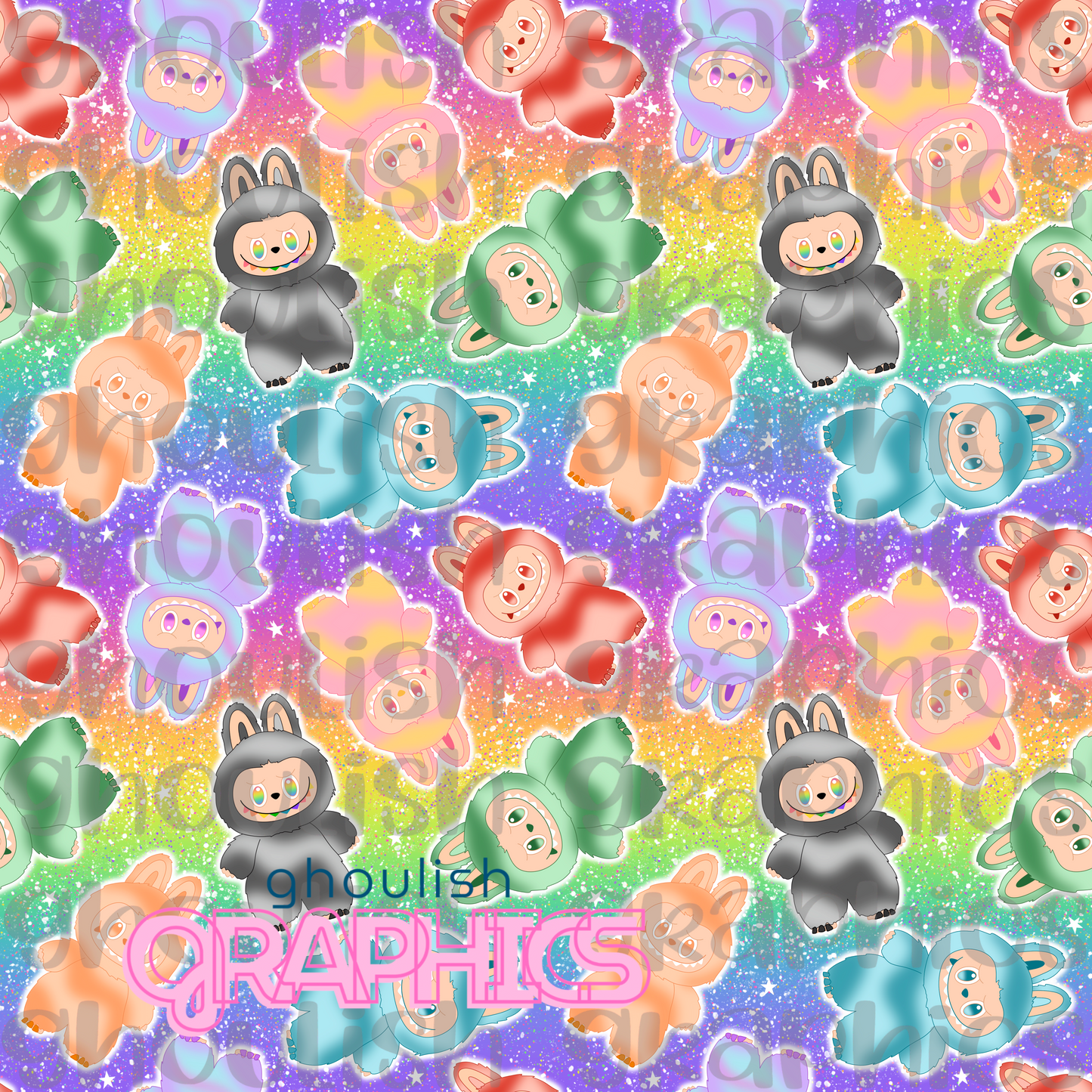 Labubu Big Into Energy Seamless Pattern