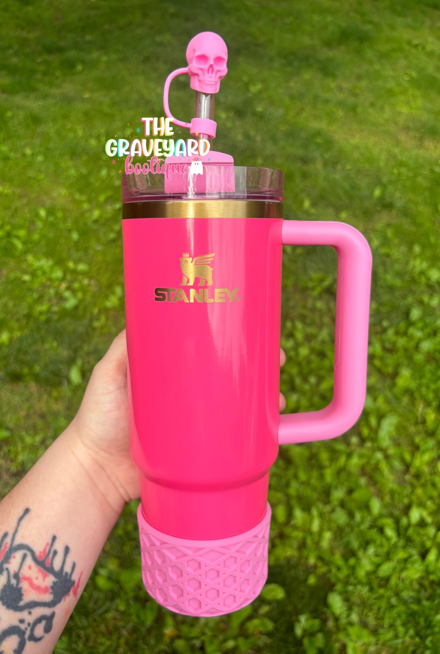 Pink 3D Skull Straw Topper