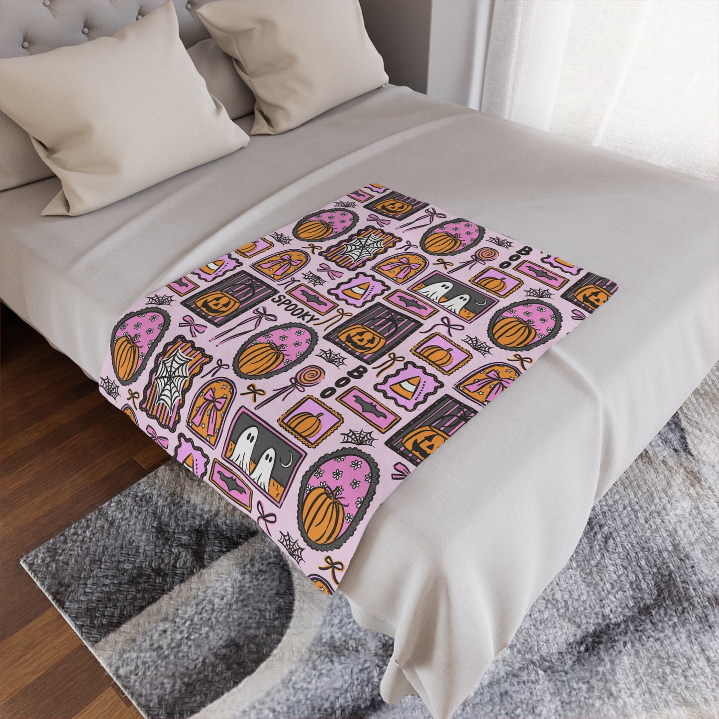 Spooky Halloween Frames Minky Polyester Blanket