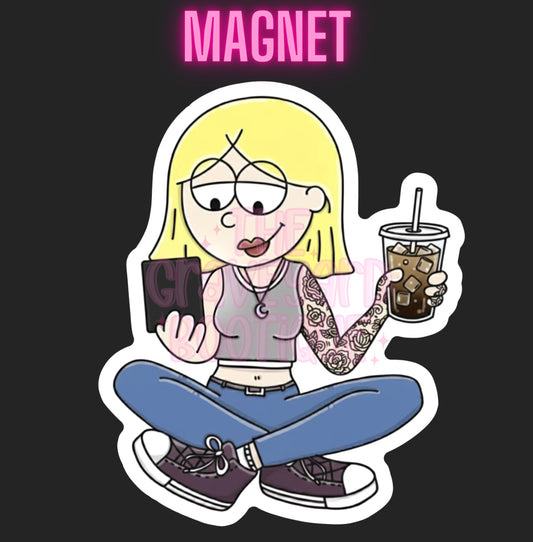 Y2K Girl Reading Kindle With Iced Coffee