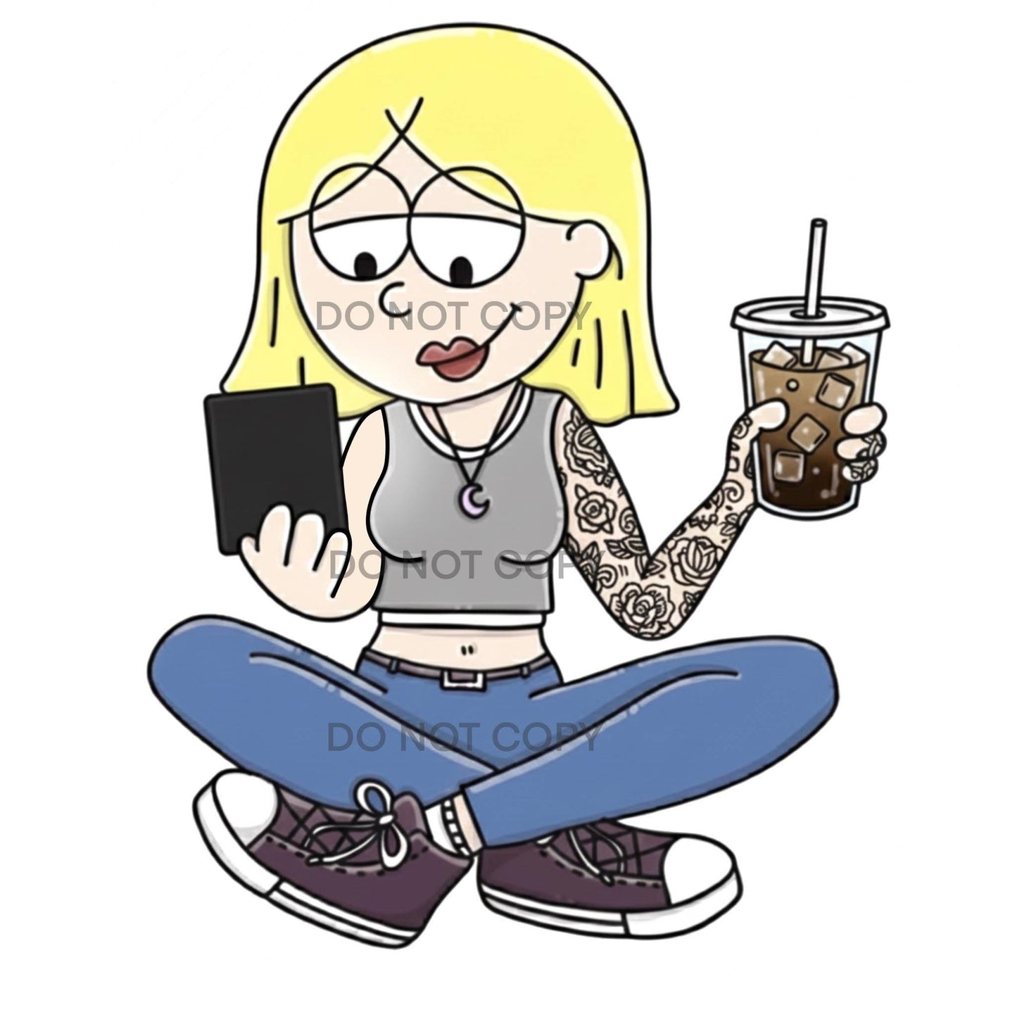 Y2K Girl Reading Kindle With Iced Coffee Pop Socket MagSafe - PRE ORDER