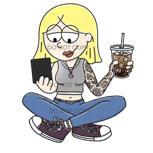 Y2K Girl Reading Kindle With Iced Coffee Pop Socket MagSafe - PRE ORDER