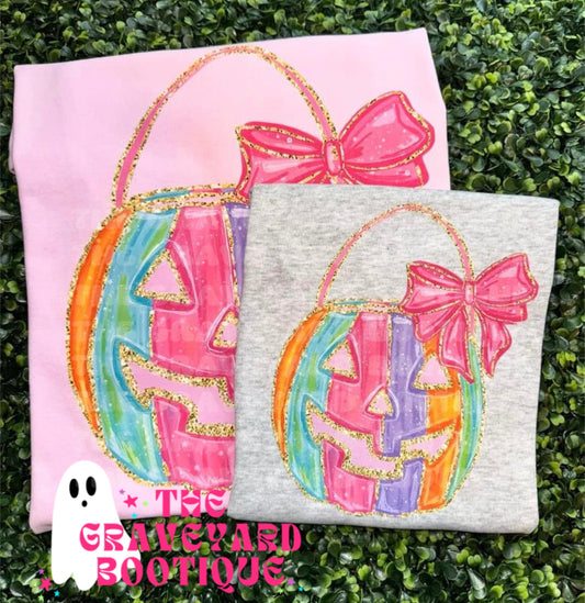 FAUX Glitter Rainbow Pumpkin Pail Shirt