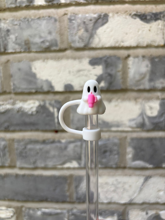 Ghost With Pink Tumbler Straw Topper - 3D