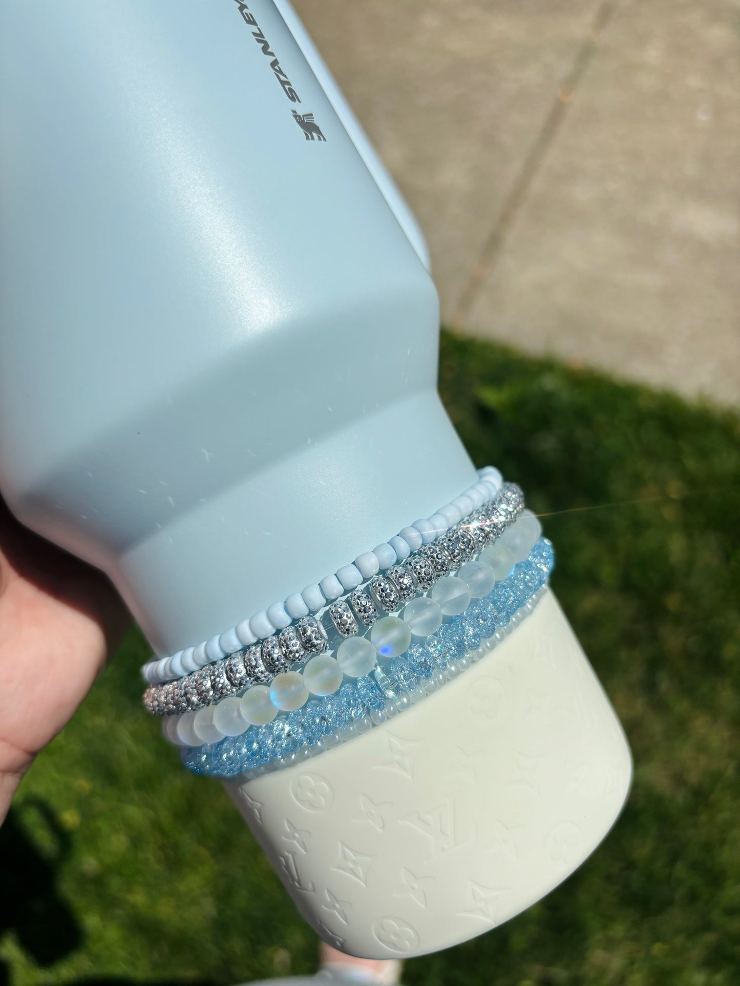 Spring Blue Beaded Bracelet Tumbler Stack