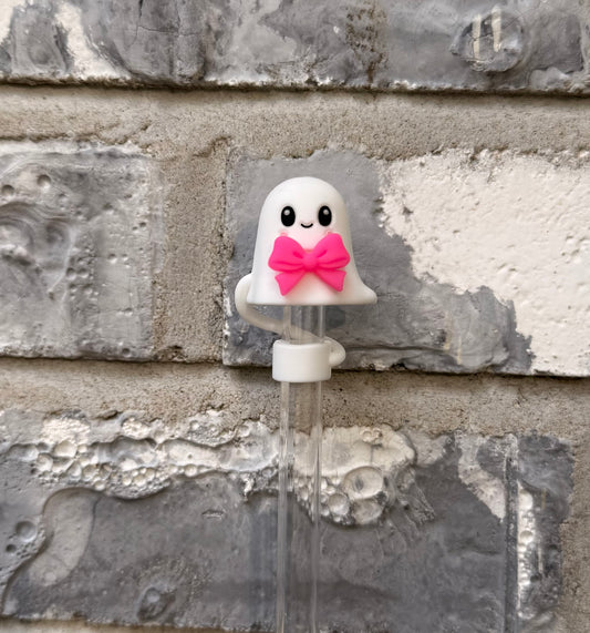 Ghost With Pink Bow 3D Straw Topper - 10mm