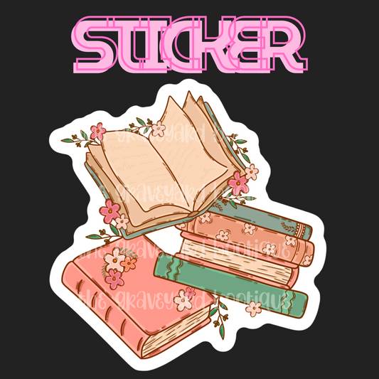 Whimsical Floral Books Sticker