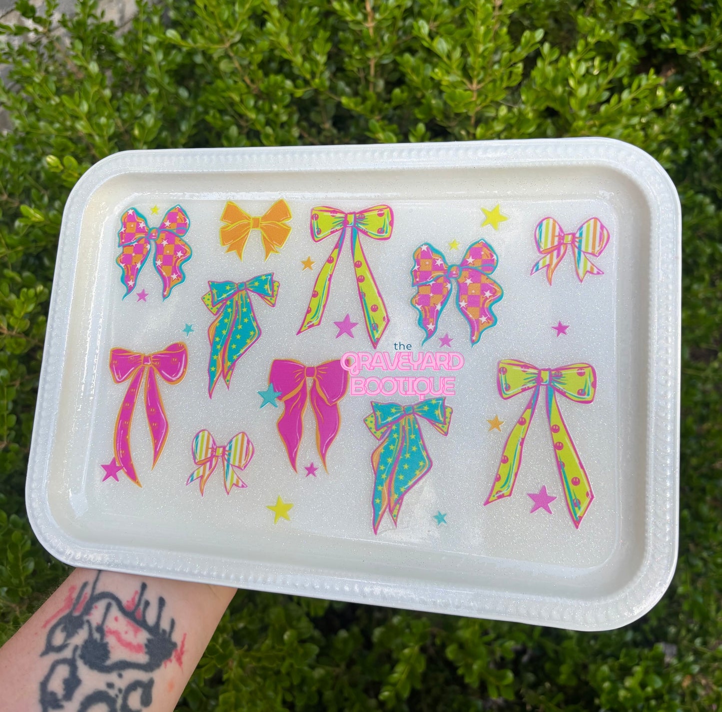 Neon Bows Epoxy Rolling Tray